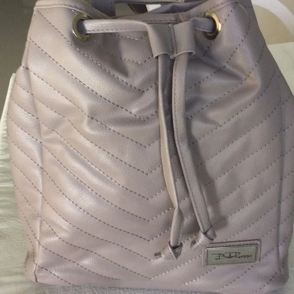 Gray Drawstring Backpack with Soft Vinyl Material